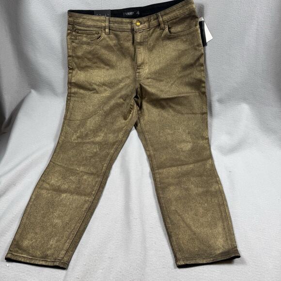 Ralph Lauren Gold Metallic High Rise Skinny Ankle Jeans Women’s 18 Super Stretch - Picture 8 of 16